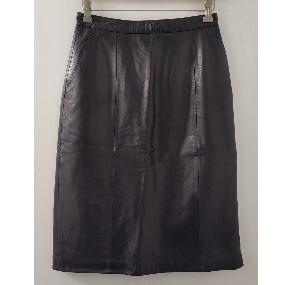 Vintage 90's Wilsons Black Leather Knee Length Skirt - Office, Party - Women's 6